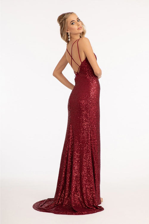 Fitted Strappy Back Sequin Gown by Elizabeth K GL3058 - Long Formal Dresses