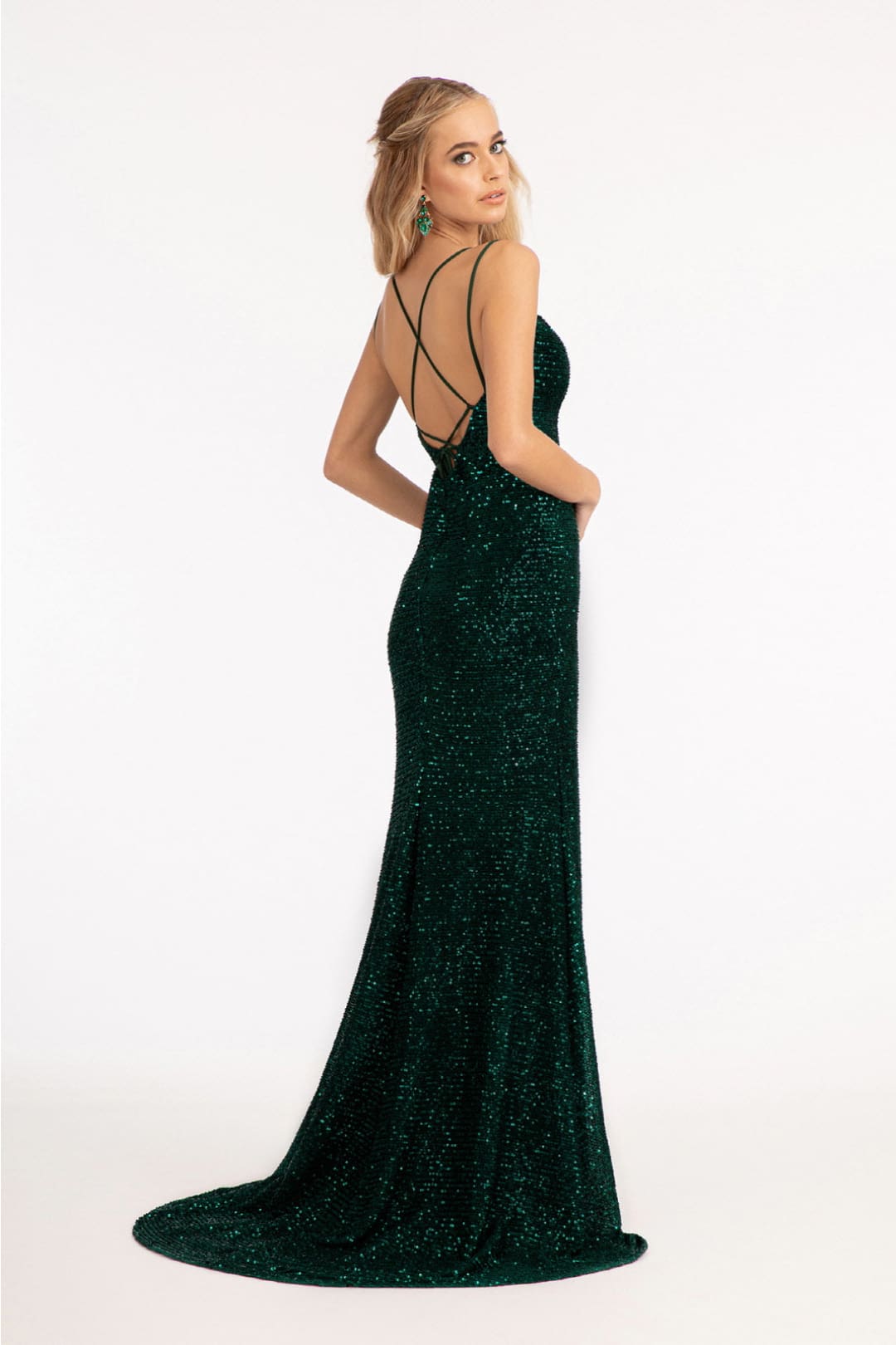 Fitted Strappy Back Sequin Gown by Elizabeth K GL3058 - Long Formal Dresses