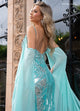 Rachel Allan 50318 Fitted V-Neck Cape Slit Gown