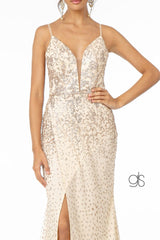 Fitted V-Neck Glitter Gown by Elizabeth K GL1844 - Long Formal Dresses