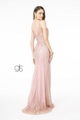 Fitted V-Neck Glitter Gown by Elizabeth K GL1844 - Long Formal Dresses