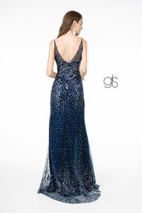 Fitted V-Neck Glitter Gown by Elizabeth K GL1844 - Long Formal Dresses