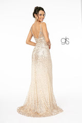 Fitted V-Neck Glitter Gown by Elizabeth K GL1844 - Long Formal Dresses