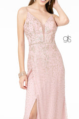 Fitted V-Neck Glitter Gown by Elizabeth K GL1844 - Long Formal Dresses