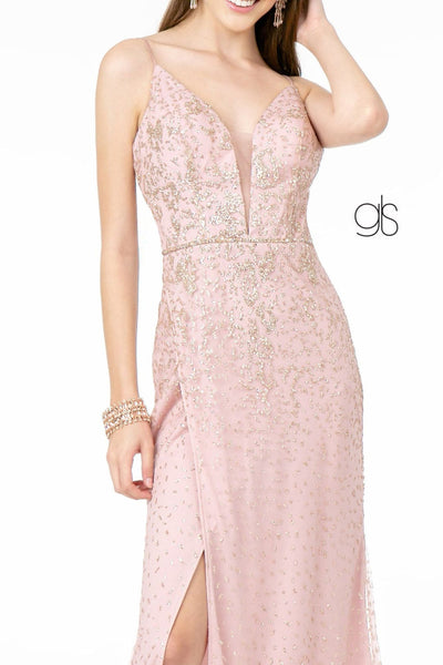 Fitted V-Neck Glitter Gown by Elizabeth K GL1844 - Long Formal Dresses