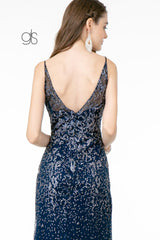 Fitted V-Neck Glitter Gown by Elizabeth K GL1844 - Long Formal Dresses