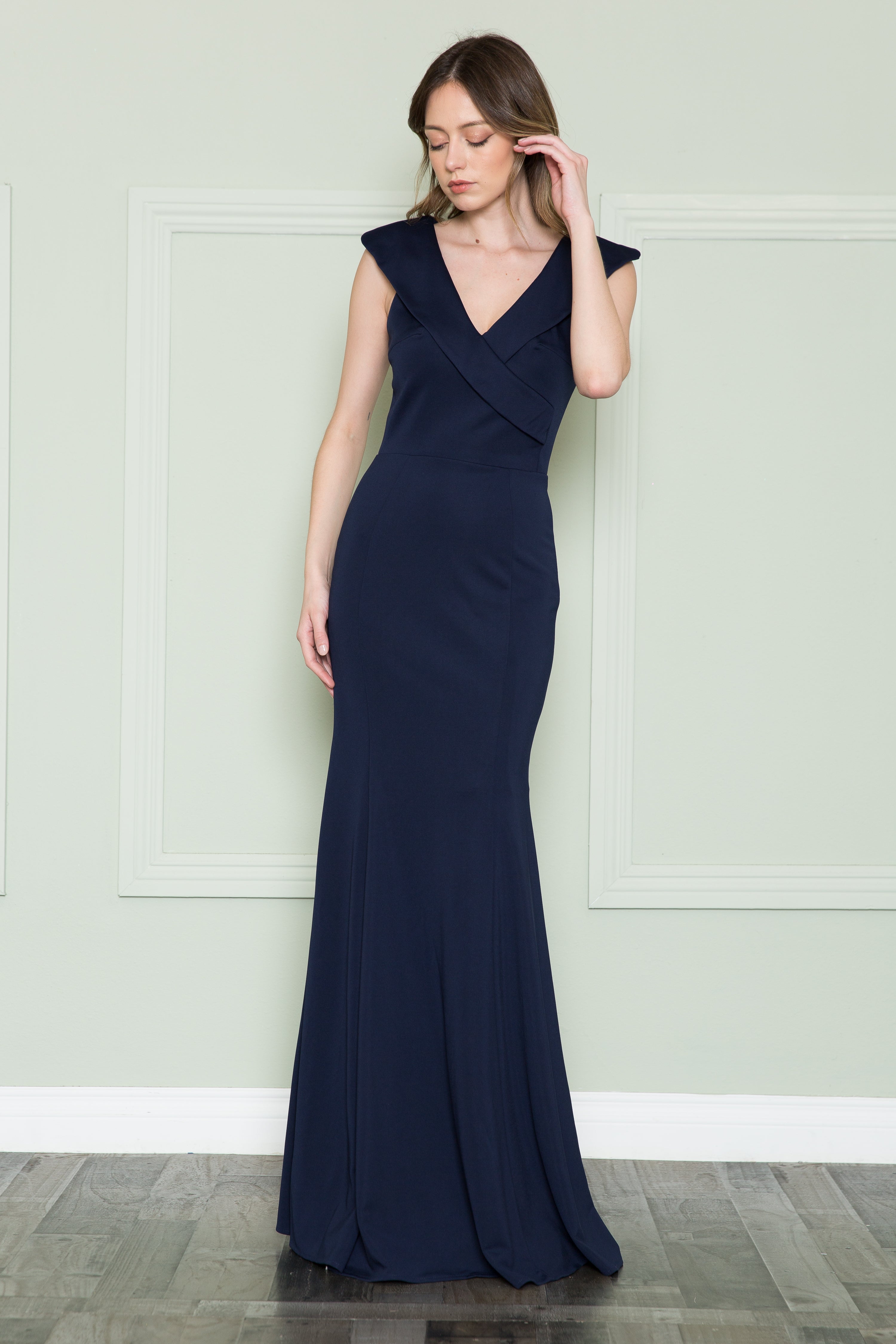 Poly USA 8726 Fitted V-Neck Jersey Gown