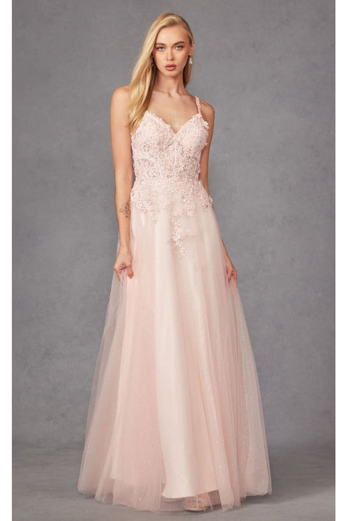 Floral Appliqué A-Line Gown by Juliet 283 - Dress