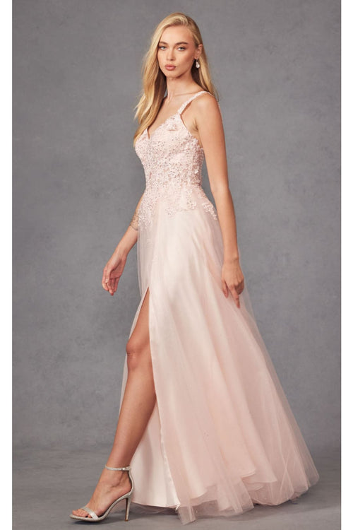 Floral Appliqué A-Line Gown by Juliet 283 - Dress