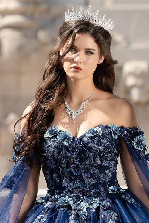 Floral Applique Cape Sleeve Ball Gown by Bella Princess PQ1036