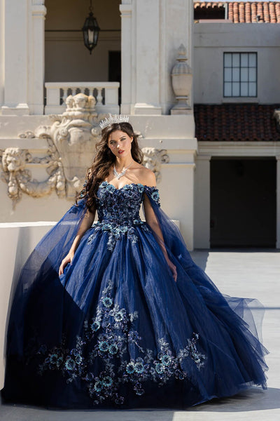 Floral Applique Cape Sleeve Ball Gown by Bella Princess PQ1036