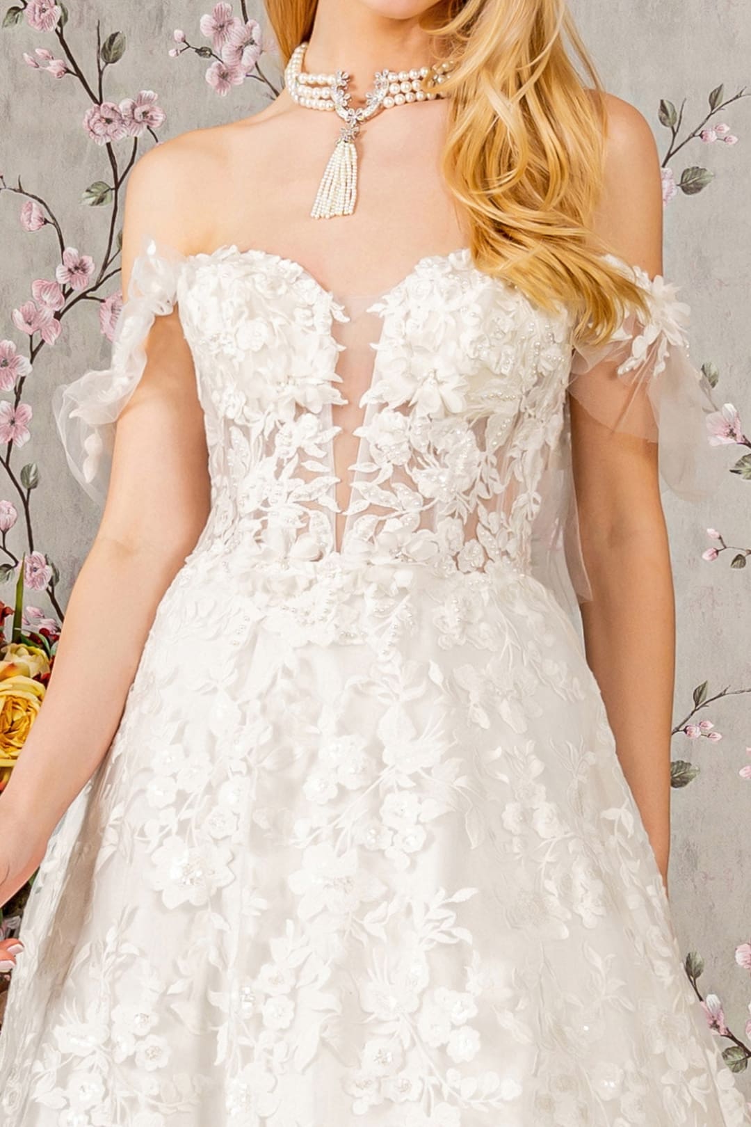 Floral Applique Off Shoulder Bridal Gown by GLS Gloria GL3449 - Long Formal Dresses