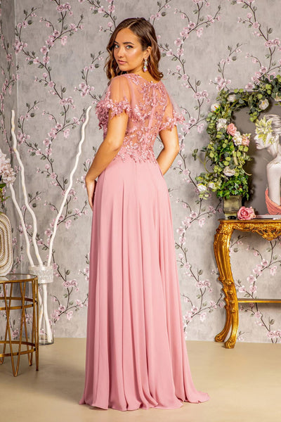 Floral Applique Short Sleeve A-line Gown by GLS Gloria GL3352 - Long Formal Dresses