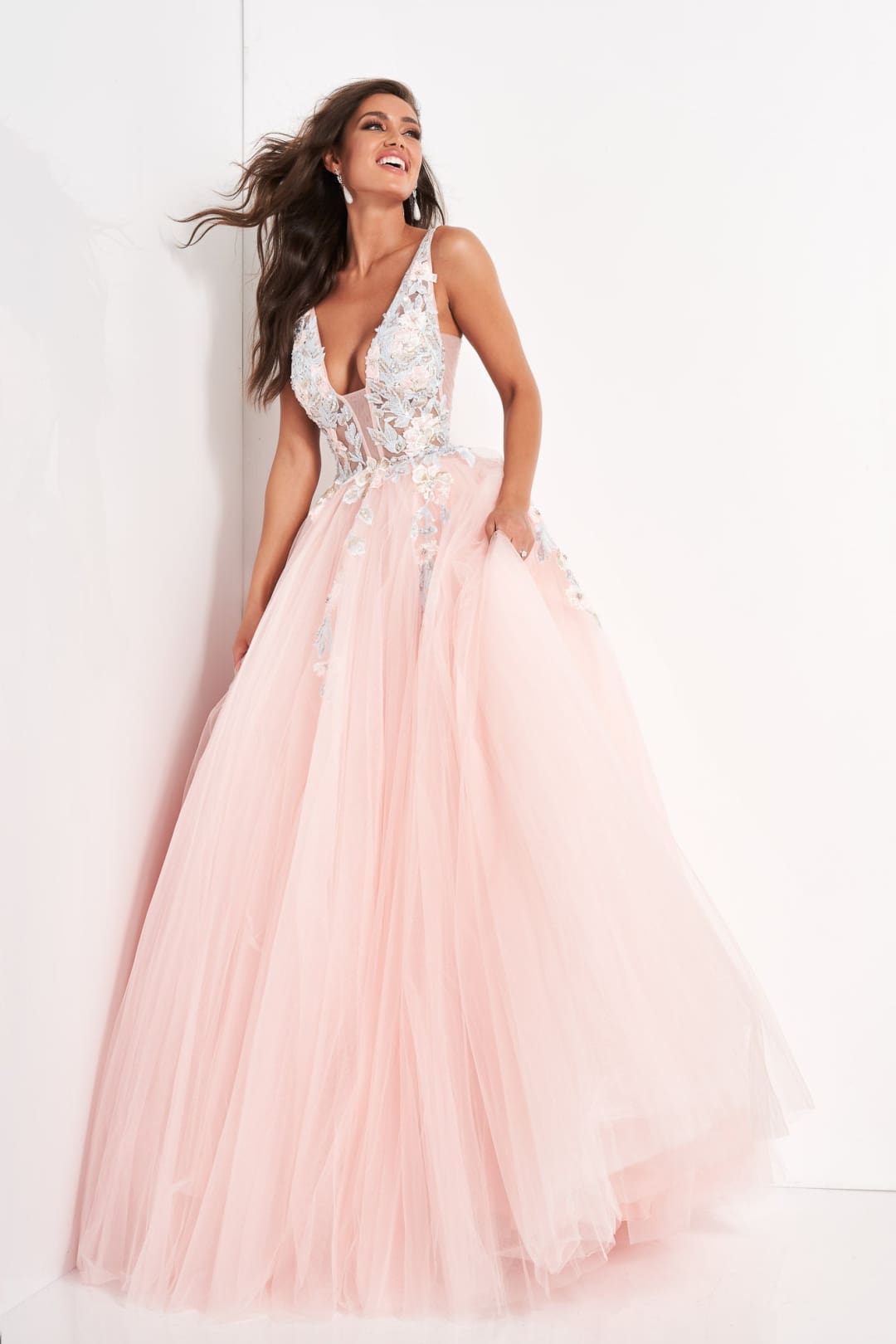 Floral Applique Sleeveless A-line Gown by Jovani 11092 - Long Formal Dresses
