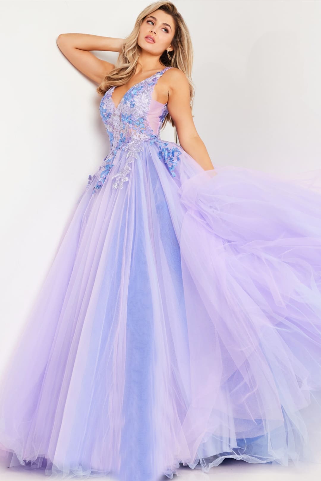 Floral Applique Sleeveless A-line Gown by Jovani 24602 - 00 / Lilac/Multi - Long Formal Dresses