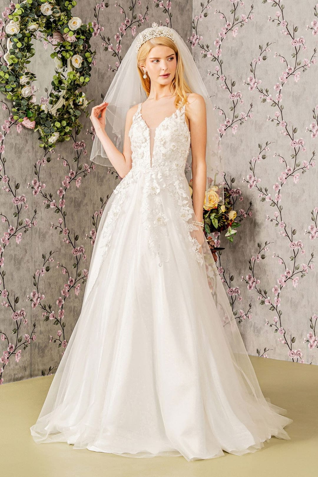 Floral Applique Sleeveless Bridal Gown by GLS Gloria GL3269 - XS / White - Long Formal Dresses