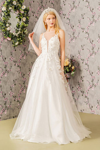 Floral Applique Sleeveless Bridal Gown by GLS Gloria GL3269 - XS / White - Long Formal Dresses
