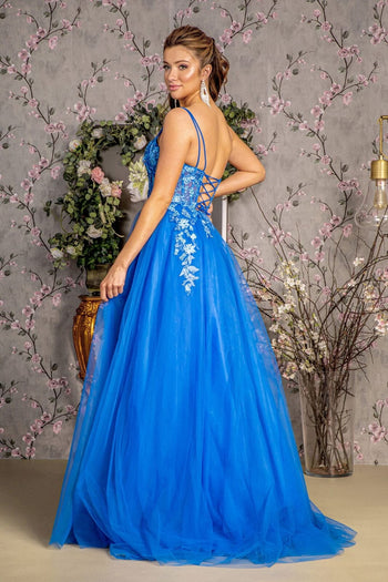 Floral Applique Sleeveless Corset Gown by GLS Gloria GL3309 - Long Formal Dresses