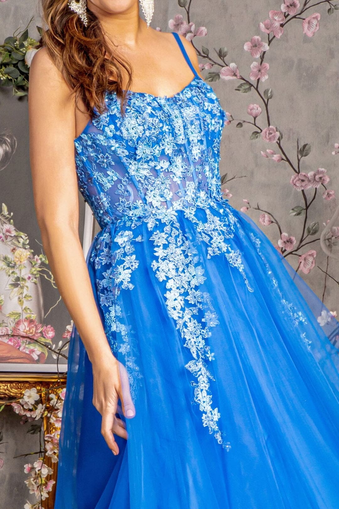 Floral Applique Sleeveless Corset Gown by GLS Gloria GL3309 - Long Formal Dresses