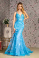 Floral Applique Sleeveless Mermaid Dress by GLS Gloria GL3333 - XS / Ocean Blue - Long Formal Dresses