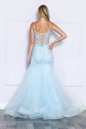 Vestido de sirena sin mangas con apliques florales de Poly USA 9374