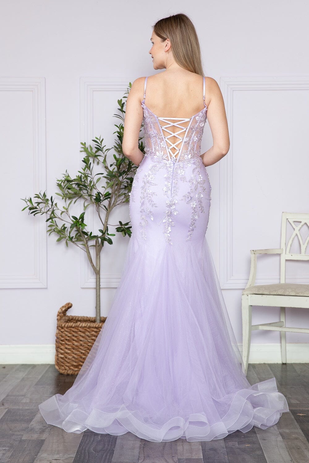 Vestido de sirena sin mangas con apliques florales de Poly USA 9374