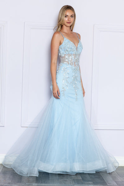 Poly USA 9374 Floral Applique Sleeveless Mermaid Dress
