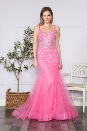 Poly USA 9374 Floral Applique Sleeveless Mermaid Dress