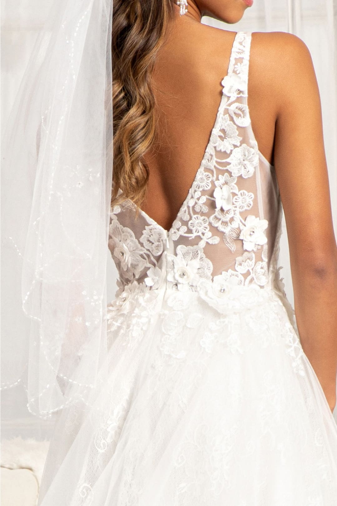 Floral Applique Slit Gown by Elizabeth K GL3012 - XS / Ivory - Long Formal Dresses