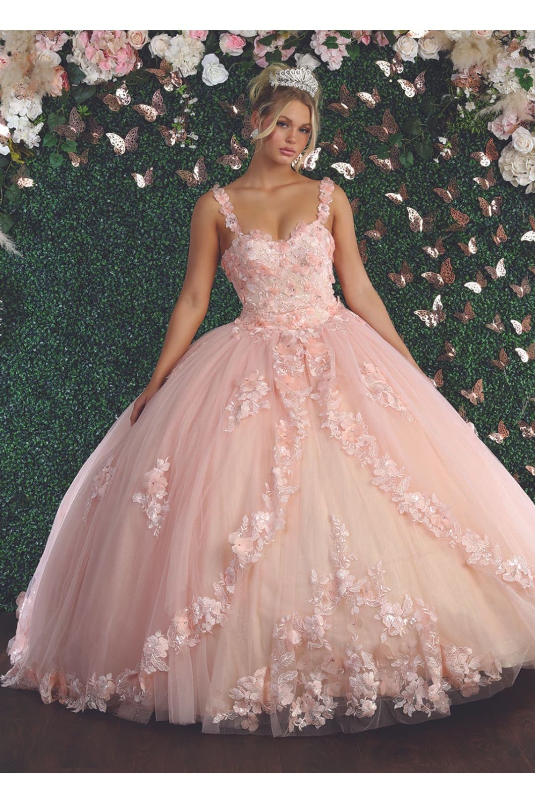 Light Pink Ball Gown Sweetheart Tulle Flower Wedding Dress