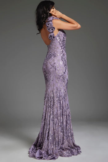 Floral Embellished Fitted One Shoulder Gown by Jovani 37634 - Long Formal Dresses