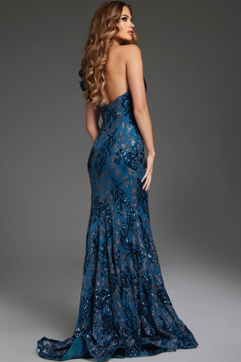 Floral Embellished Fitted One Shoulder Gown by Jovani 37634 - Long Formal Dresses