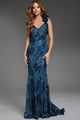 Floral Embellished Fitted One Shoulder Gown by Jovani 37634 - 00 / Slate - Long Formal Dresses