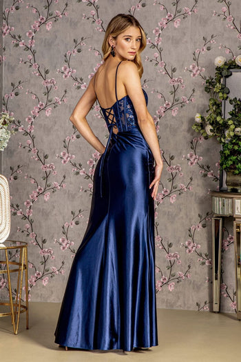 Floral Embroidered Corset Slit Gown by GLS Gloria GL3439 - Long Formal Dresses
