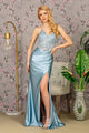 Floral Embroidered Corset Slit Gown by GLS Gloria GL3439 - XS / Smoky Blue - Long Formal Dresses