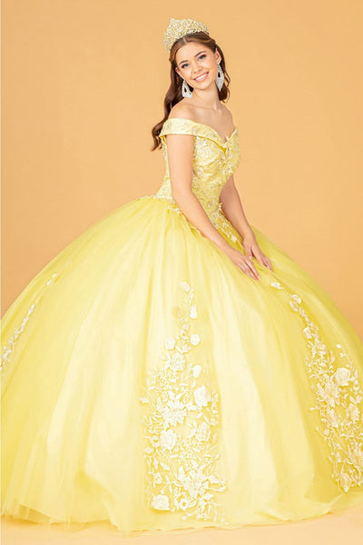 Floral Embroidered Off Shoulder Ball Gown by Elizabeth K GL2802 - XS / Yellow - Quinceanera Dresses