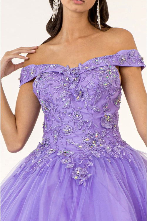 Floral Embroidered Off Shoulder Ball Gown by Elizabeth K GL2802 - Quinceanera Dresses