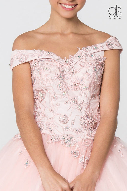 Floral Embroidered Off Shoulder Ball Gown by Elizabeth K GL2802 - Quinceanera Dresses