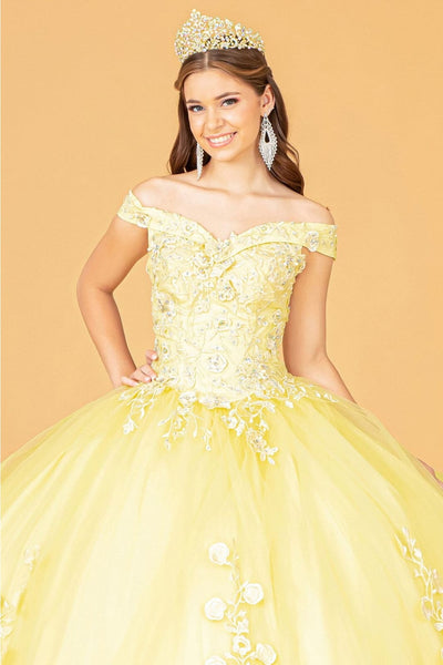 Floral Embroidered Off Shoulder Ball Gown by Elizabeth K GL2802 - XS / Yellow - Quinceanera Dresses