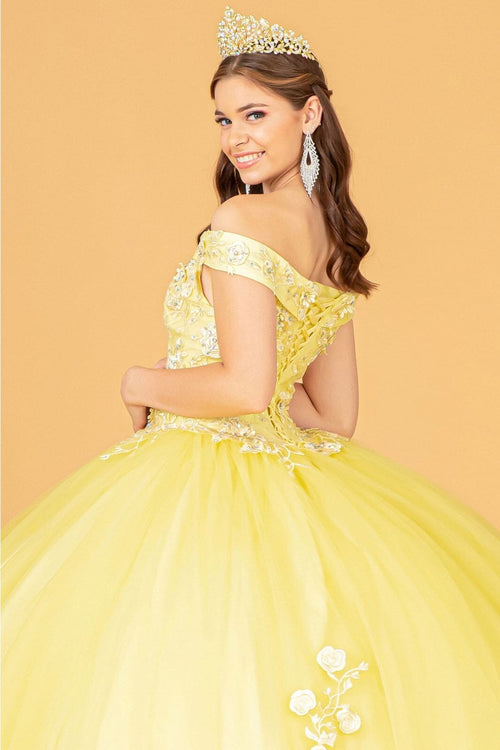 Floral Embroidered Off Shoulder Ball Gown by Elizabeth K GL2802 - XS / Yellow - Quinceanera Dresses
