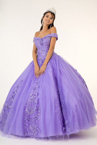 Floral Embroidered Off Shoulder Ball Gown by Elizabeth K GL2802 - XS / Lilac - Quinceanera Dresses