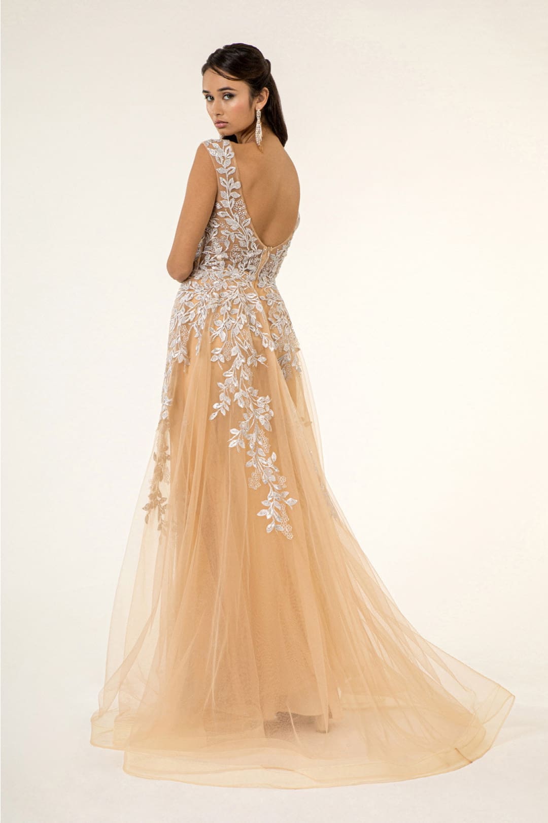 Floral Embroidered Overskirt Gown by Elizabeth K GL1920 - Long Formal Dresses