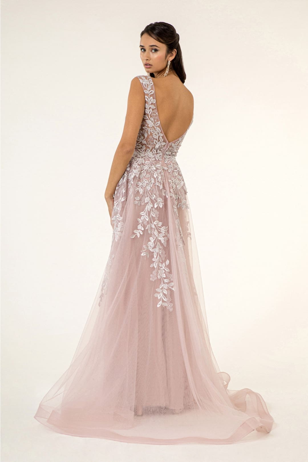 Floral Embroidered Overskirt Gown by Elizabeth K GL1920 - Long Formal Dresses