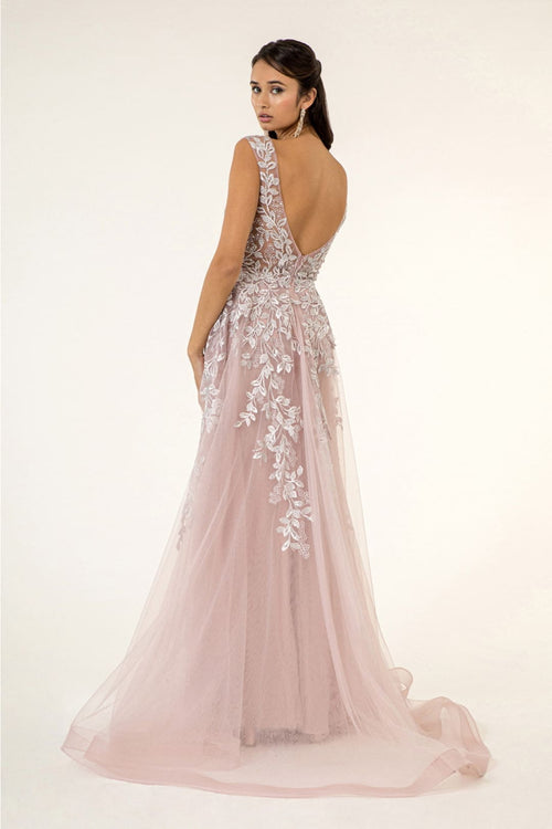 Floral Embroidered Overskirt Gown by Elizabeth K GL1920 - Long Formal Dresses