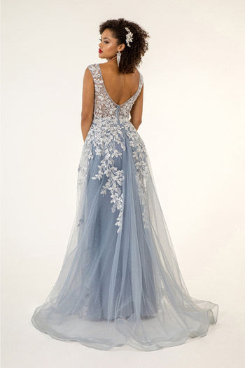 Floral Embroidered Overskirt Gown by Elizabeth K GL1920 - Long Formal Dresses