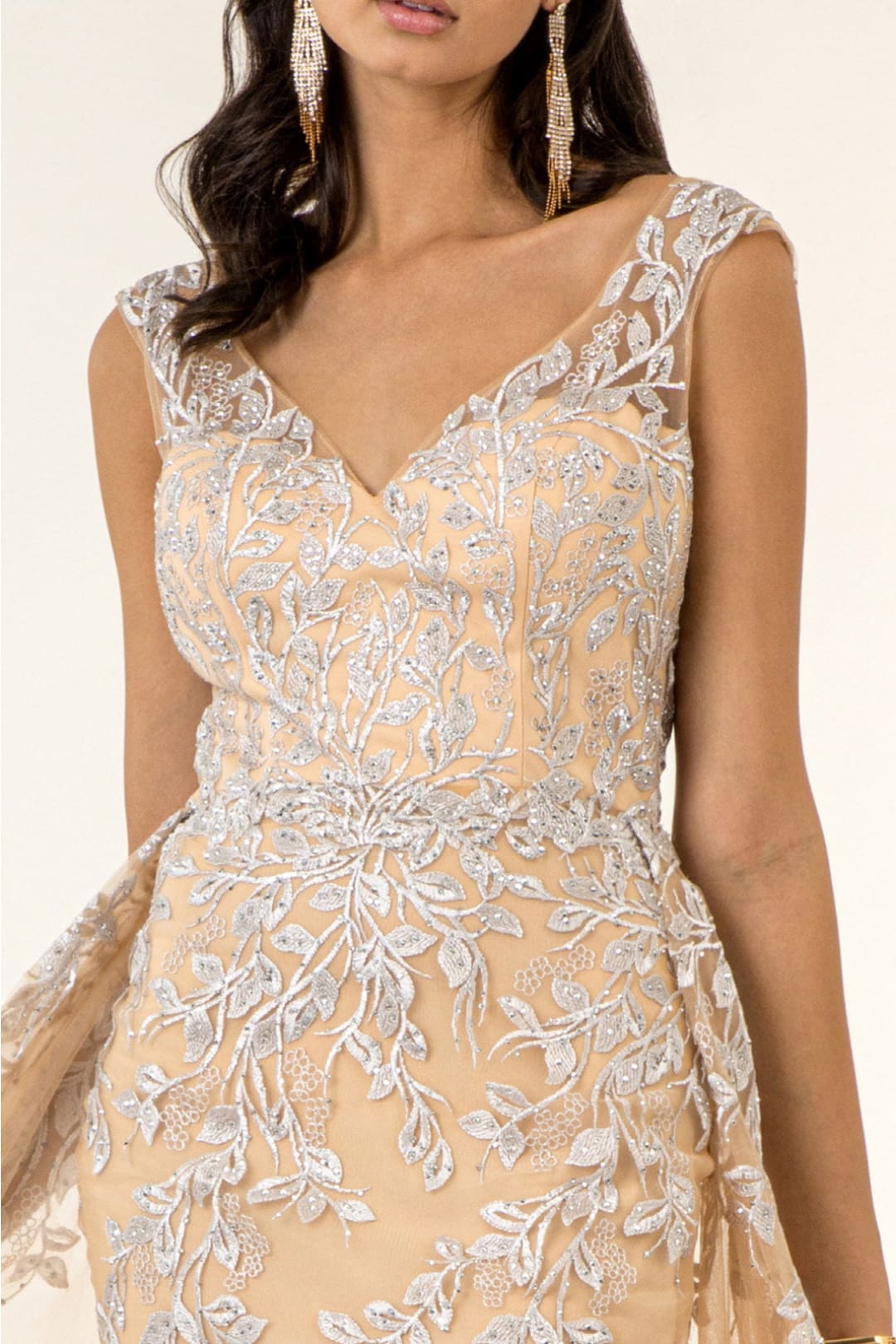 Floral Embroidered Overskirt Gown by Elizabeth K GL1920 - Long Formal Dresses