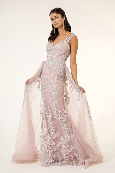 Floral Embroidered Overskirt Gown by Elizabeth K GL1920 - XS / Dusty Rose - Long Formal Dresses