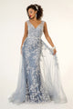 Floral Embroidered Overskirt Gown by Elizabeth K GL1920 - XS / Smoky Blue - Long Formal Dresses