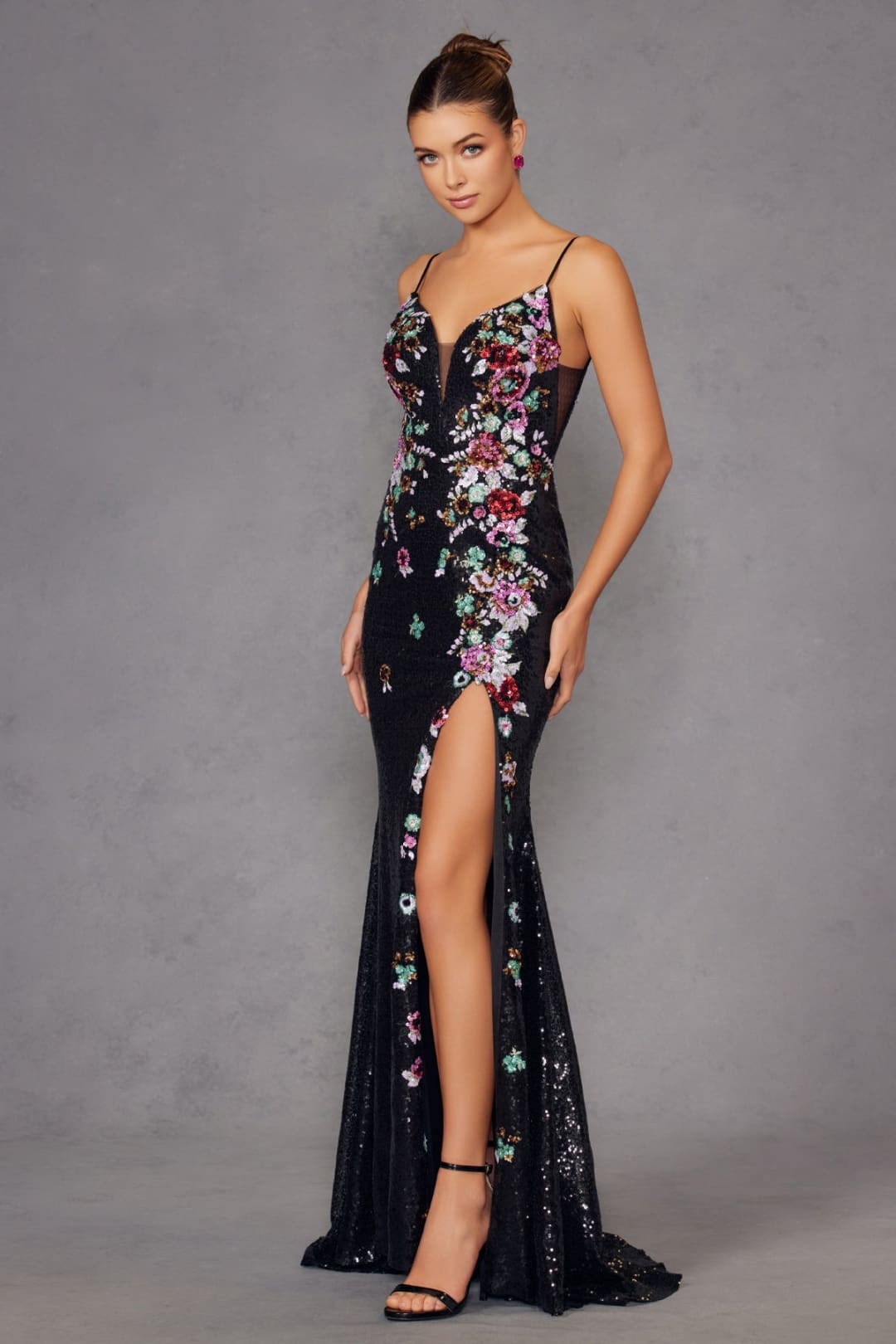 Floral Embroidered Sleeveless Slit Gown by Juliet JT2909K - Long Formal Dresses