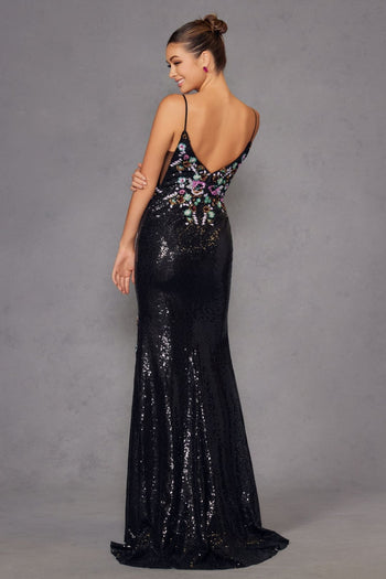 Floral Embroidered Sleeveless Slit Gown by Juliet JT2909K - Long Formal Dresses